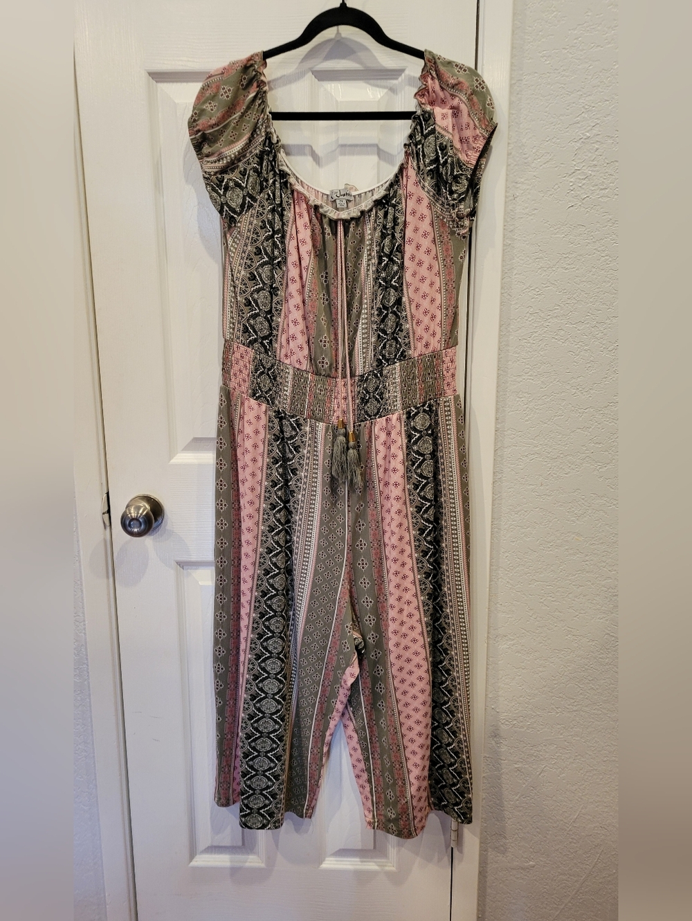Boho Printed Wide-Leg Jumpsuit in Pink & Olive